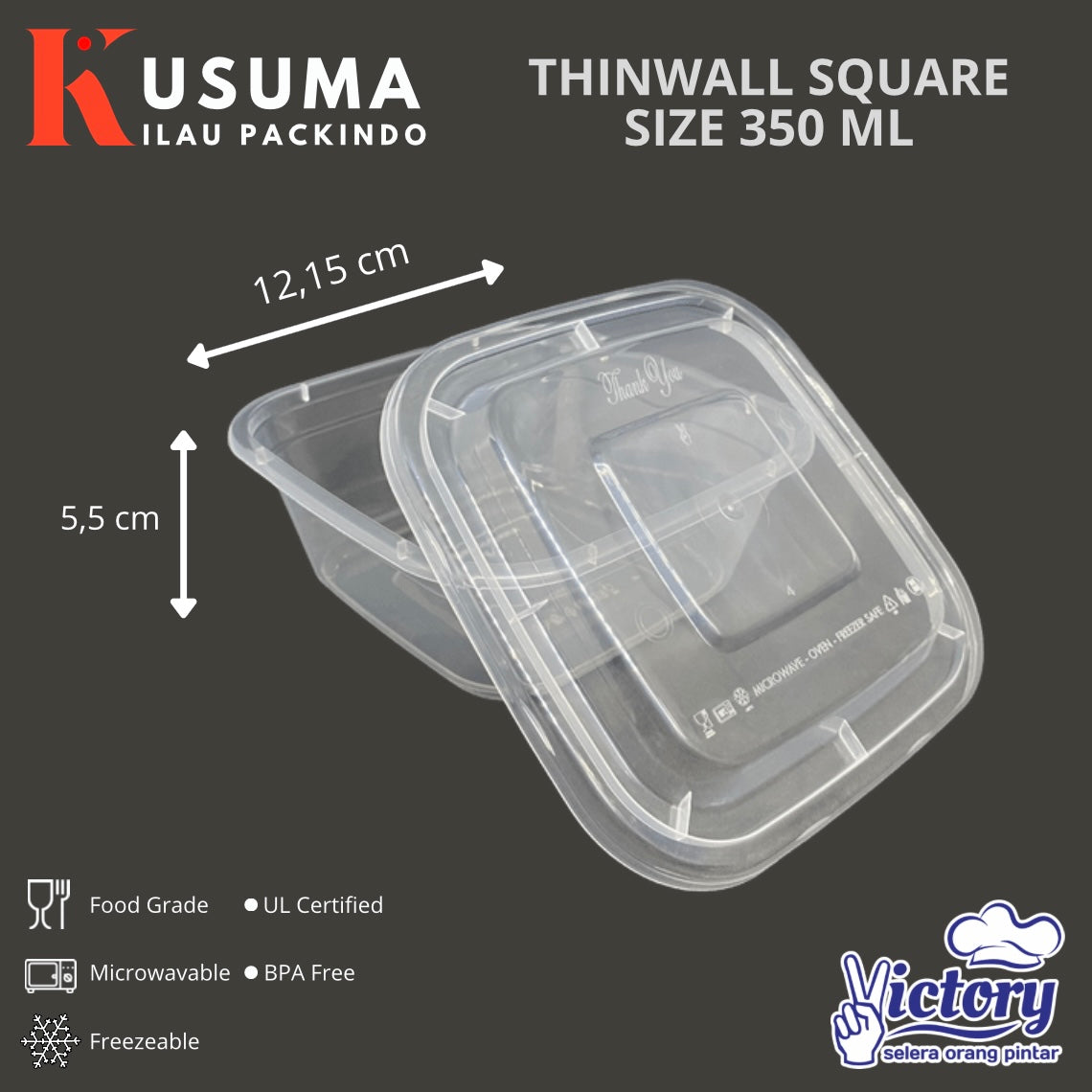 VICTORY THINWALL SQUARE SIZE 350 ML