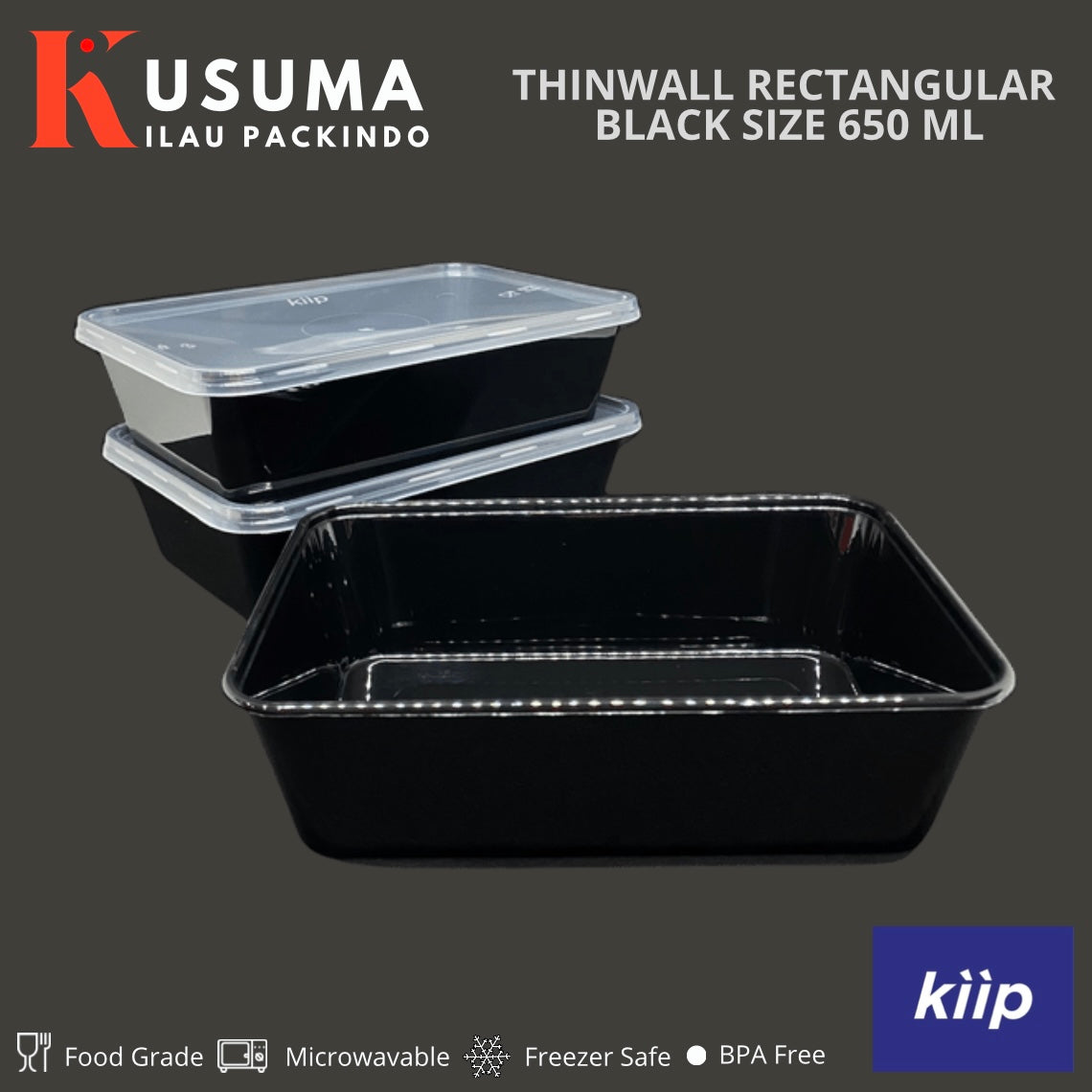 KIIP THINWAL RECTANGLE BLACK SIZE 650 ML