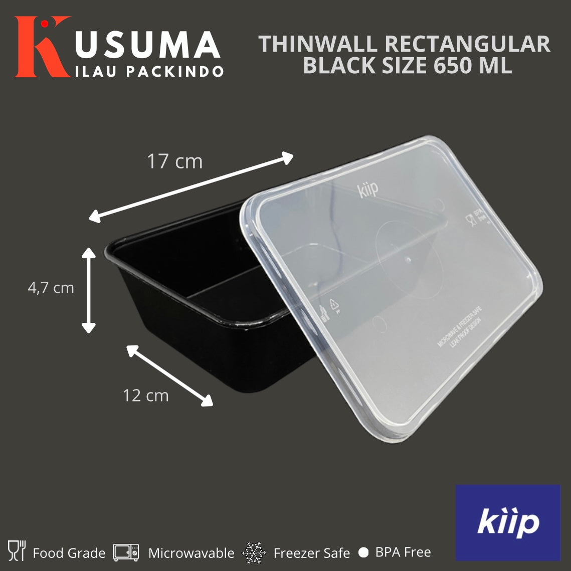 KIIP THINWAL RECTANGLE BLACK SIZE 650 ML