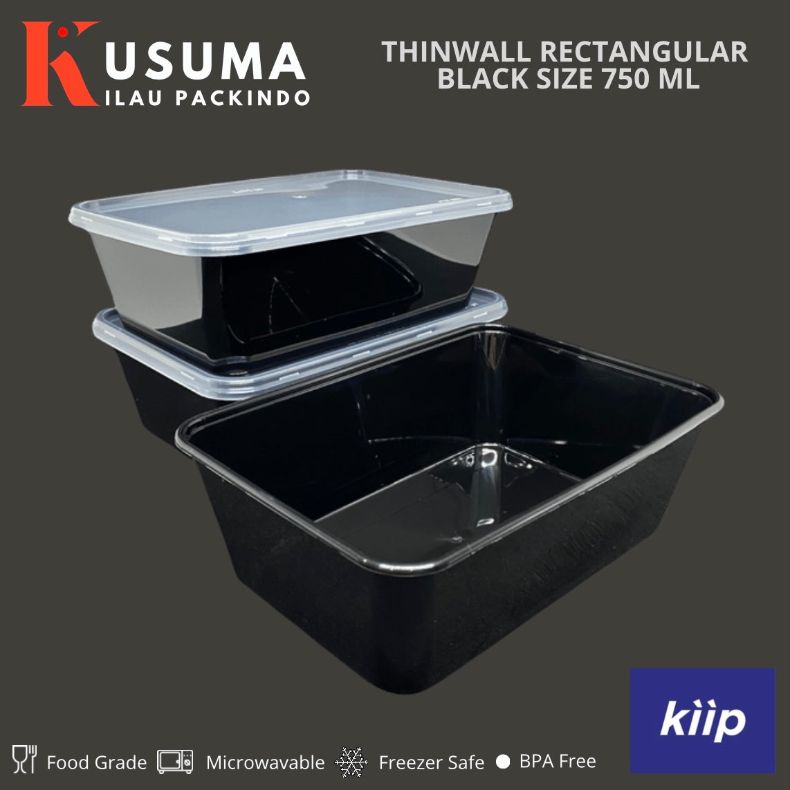 KIIP THINWALL RECTANGLE BLACK SIZE 750 ML