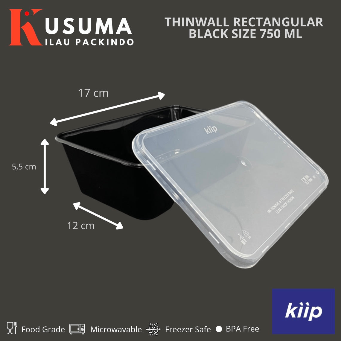KIIP THINWALL RECTANGLE BLACK SIZE 750 ML