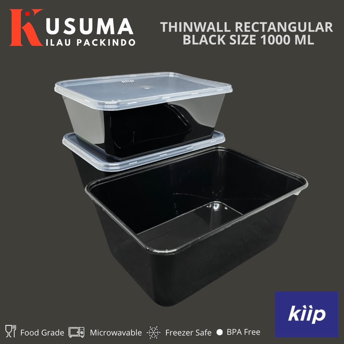 KIIP THINWALL RECTANGLE BLACK SIZE 1000 ML