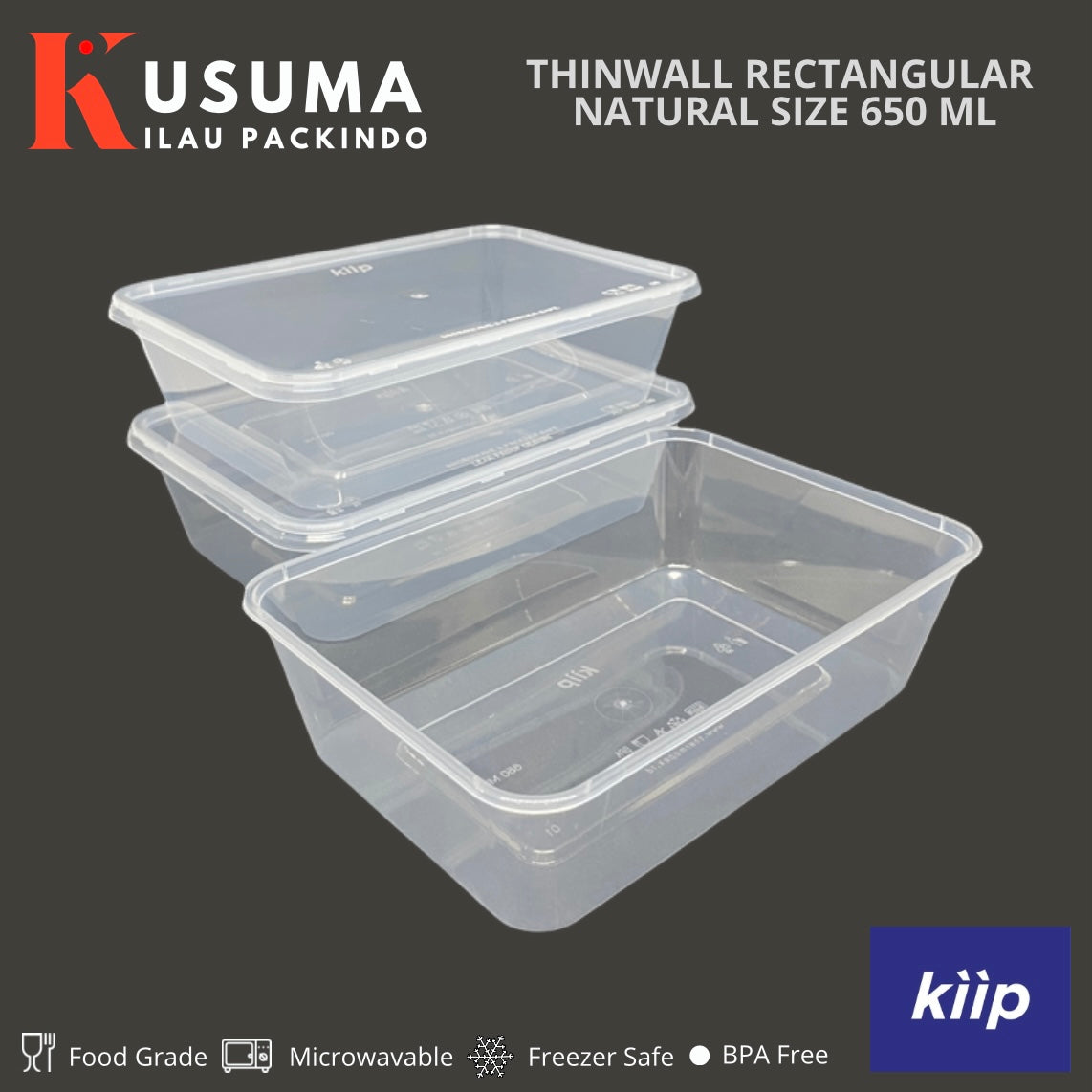 KIIP THINWALL RECTANGLE NATURAL SIZE 650 ML
