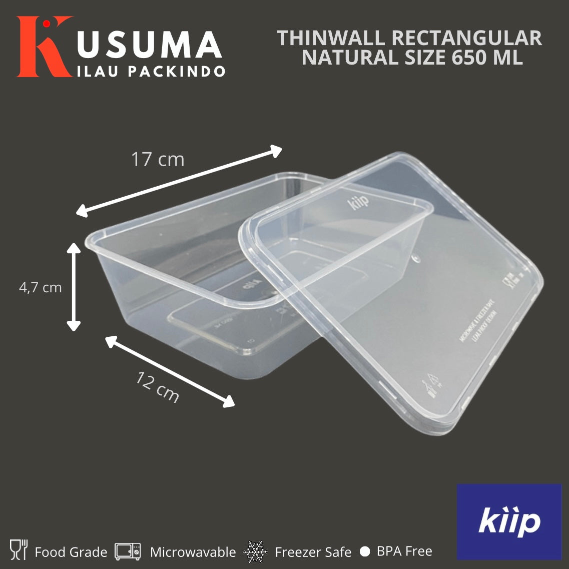KIIP THINWALL RECTANGLE NATURAL SIZE 650 ML