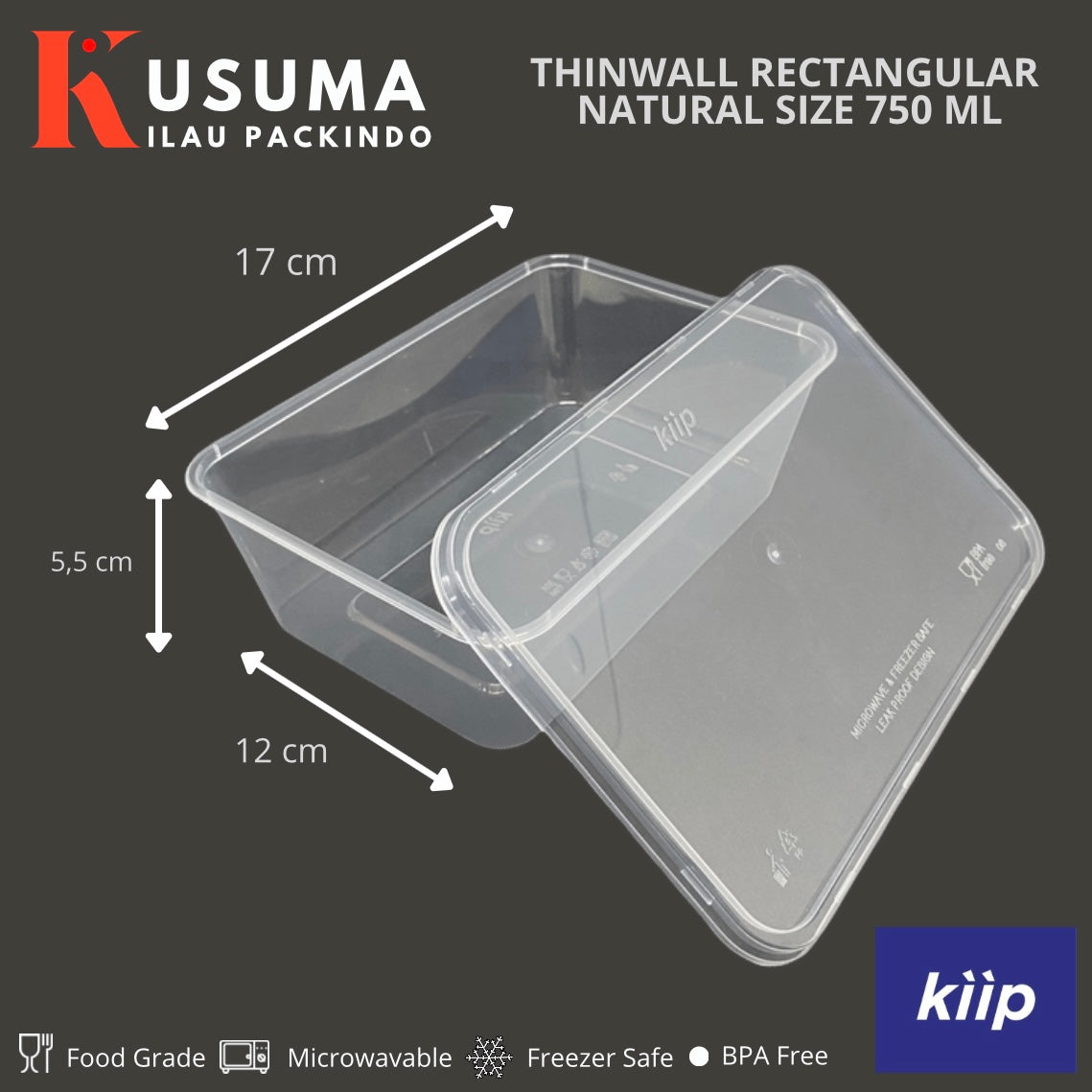 KIIP THINWALL RECTANGLE NATURAL SIZE 750 ML