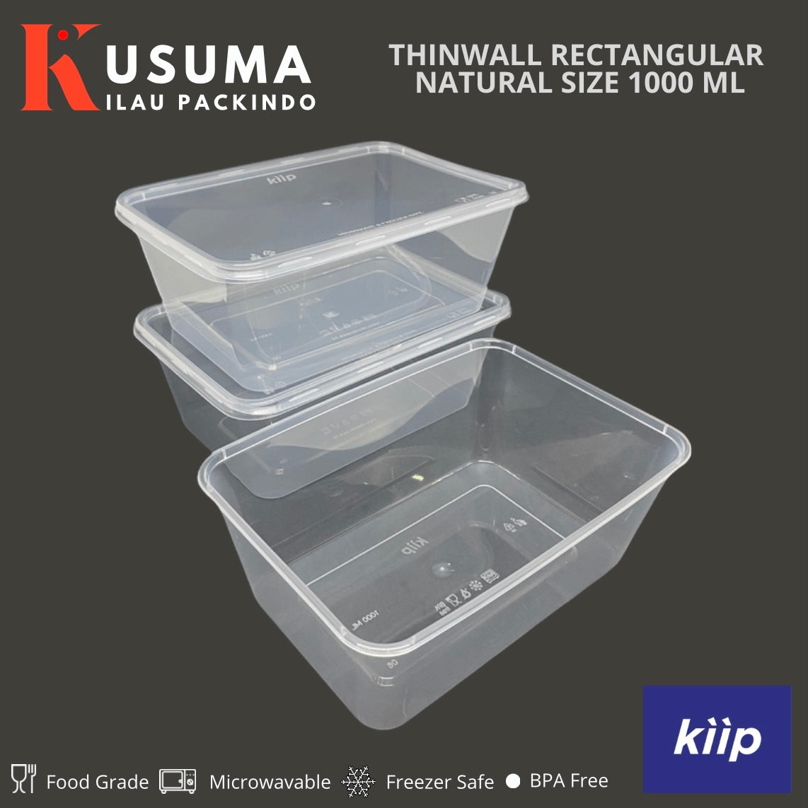 KIIP THINWALL RECTANGLE NATURAL SIZE 1000 ML