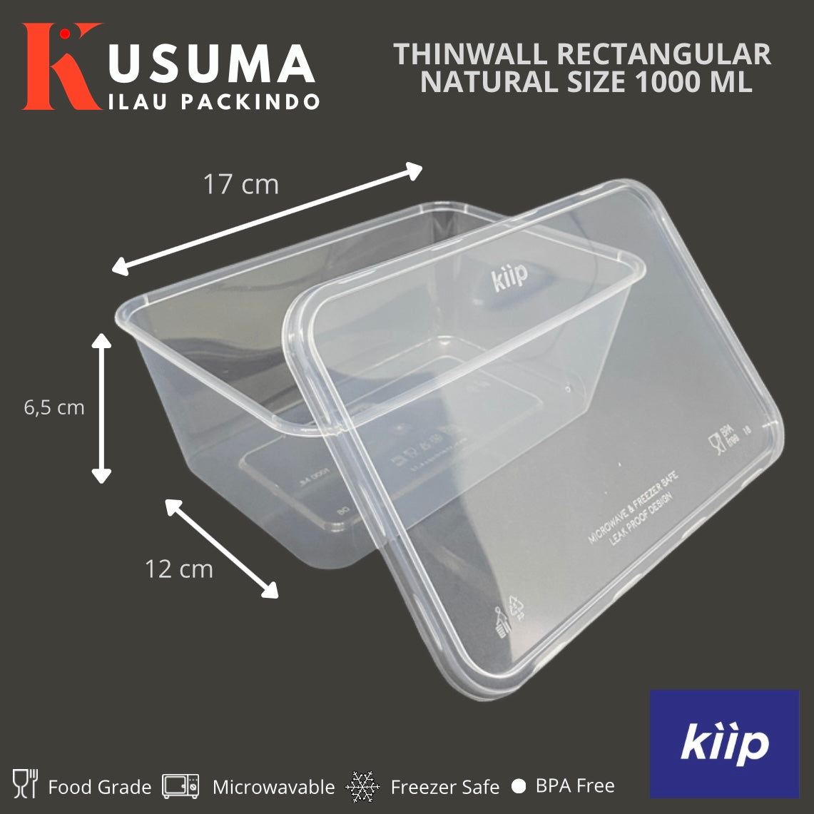 KIIP THINWALL RECTANGLE NATURAL SIZE 1000 ML