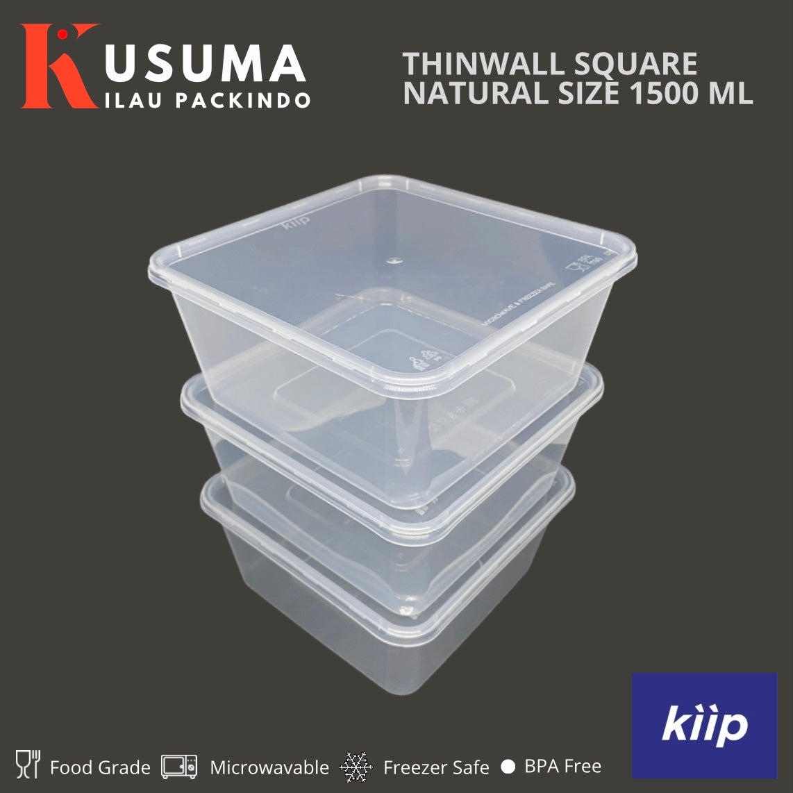 KIIP THINWALL SQUARE NATURAL SIZE 1500 ML