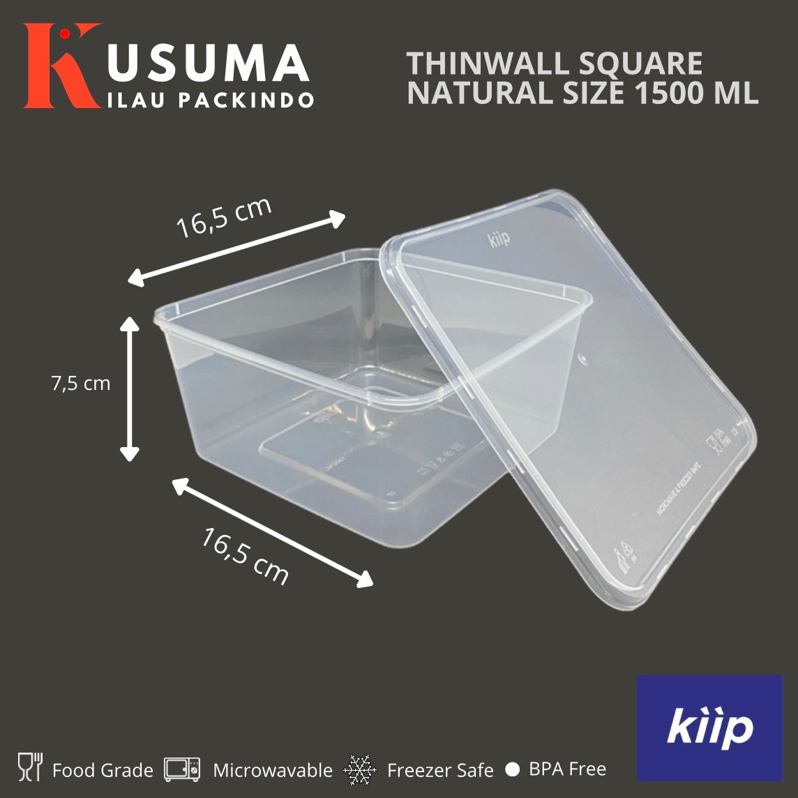 KIIP THINWALL SQUARE NATURAL SIZE 1500 ML