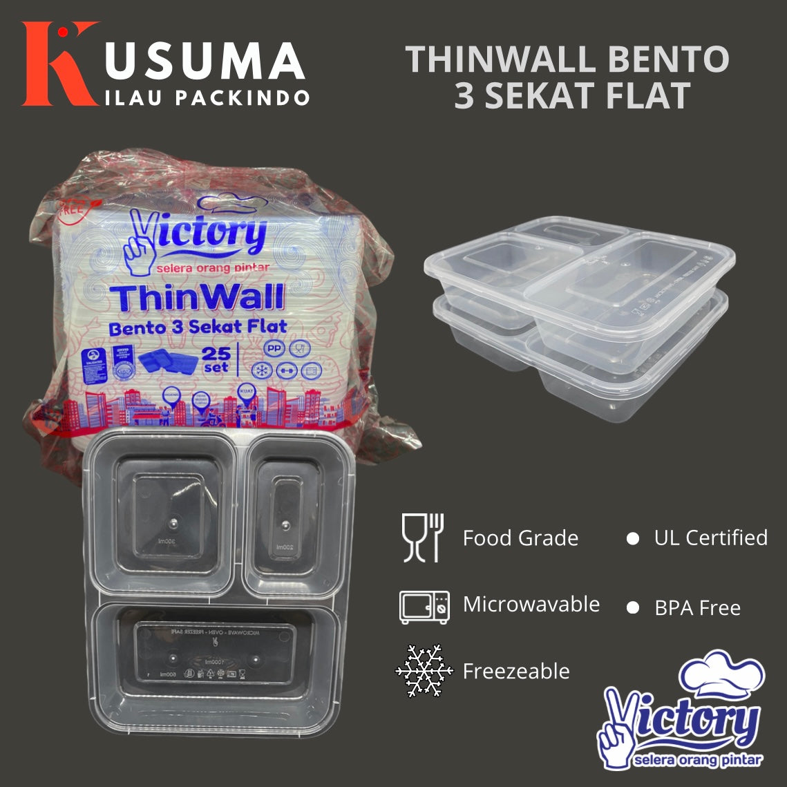 VICTORY THINWALL BENTO 3 SEKAT FLAT