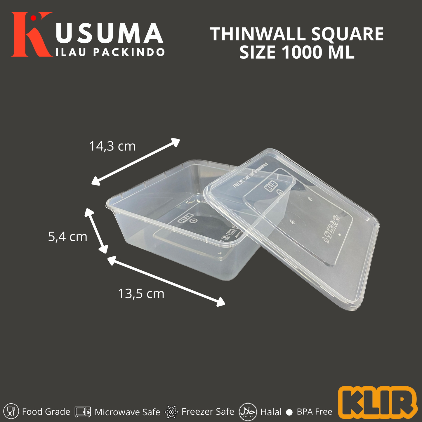 KLIR THINWALL SQUARE 1000 ML
