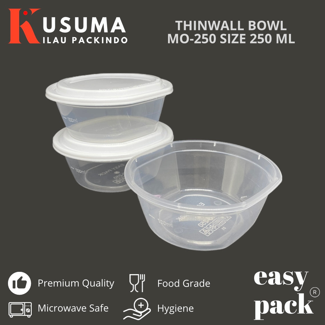 EASY PACK THINWALL CUP BOWL MO-250 TUTUP PUTIH 250 ML
