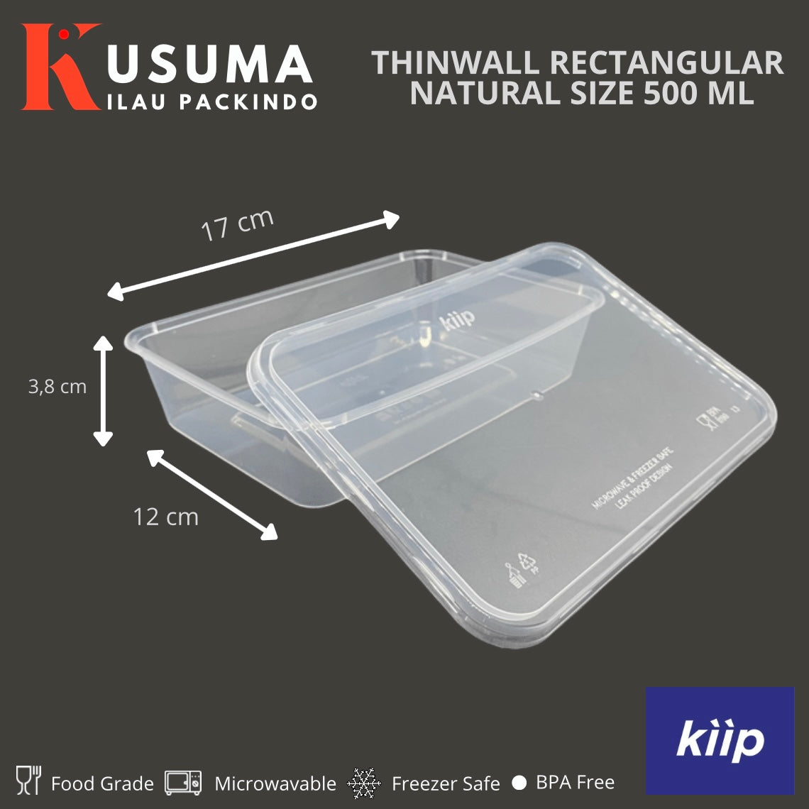 KIIP THINWALL RECTANGLE NATURAL SIZE 500 ML
