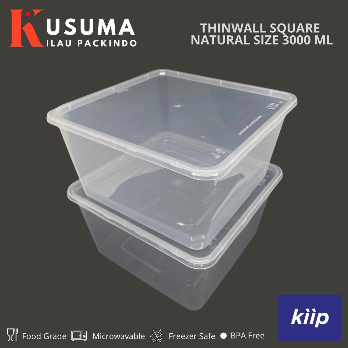 KIIP THINWALL SQUARE NATURAL SIZE 3000 ML