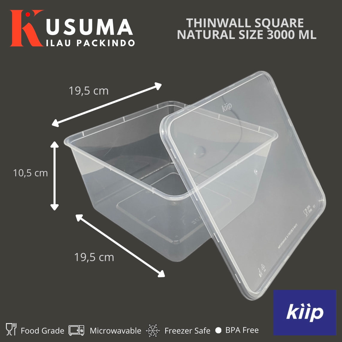 KIIP THINWALL SQUARE NATURAL SIZE 3000 ML