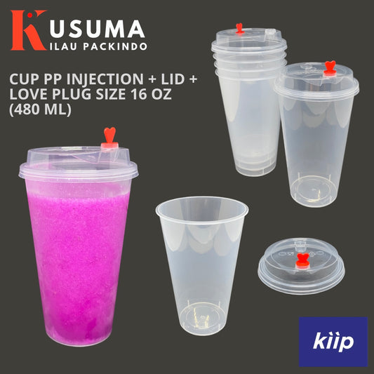 KIIP INJECTION CUP PP WITH LID & RED LOVE PLUG SIZE 16 OZ (480 ML)