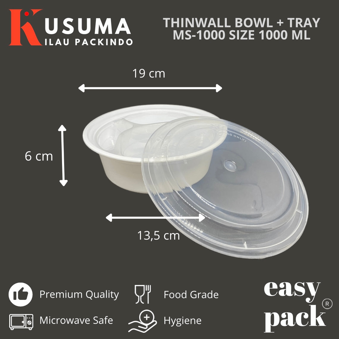 EASY PACK THINWALL BOWL & TRAY MS-1000 PUTIH SUSU 1000 ML