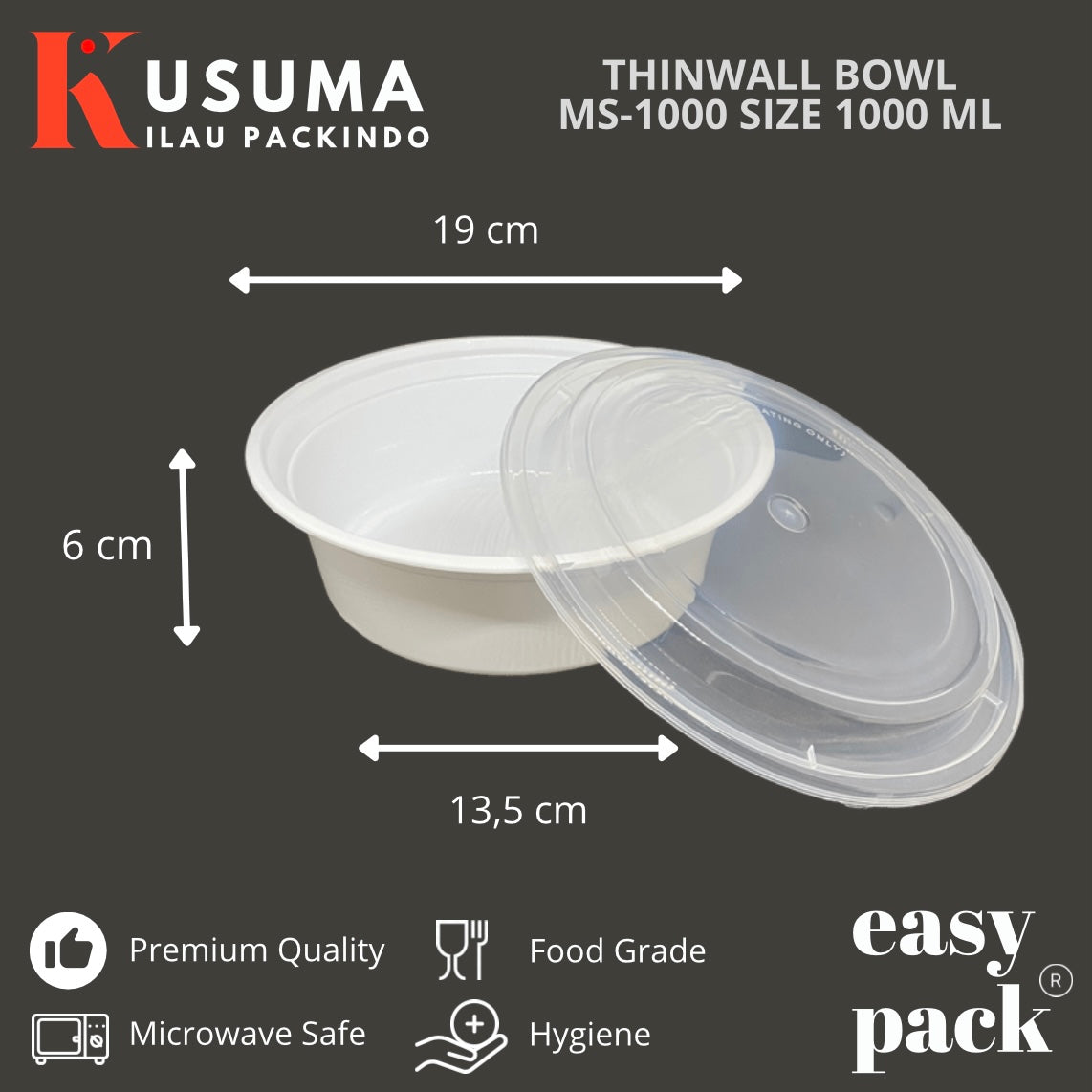 EASY PACK THINWALL BOWL MS-1000 PUTIH SUSU 1000 ML