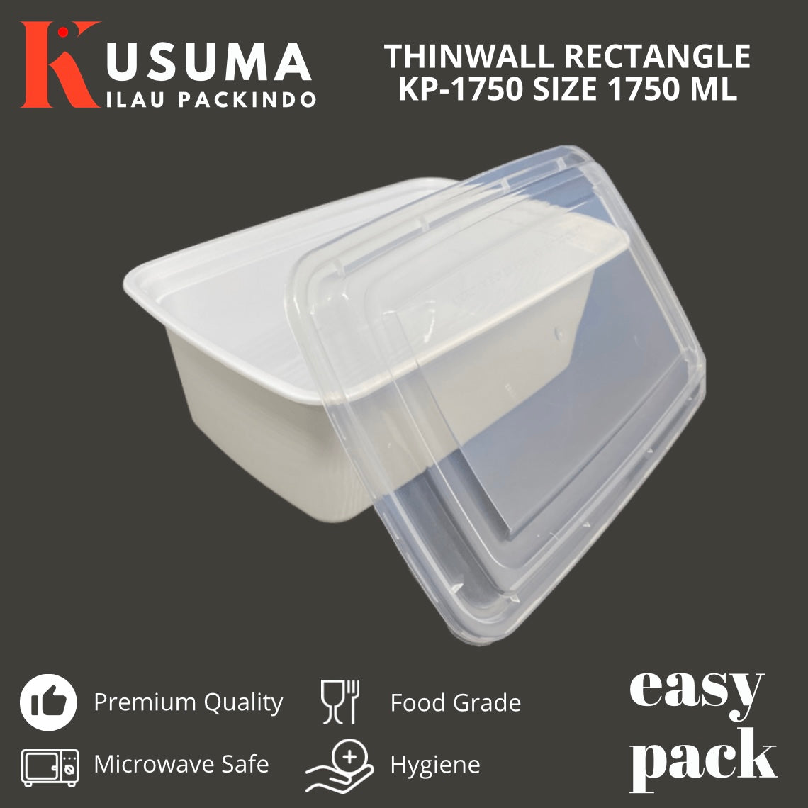 EASY PACK THINWALL RECTANGLE KP-1750 PUTIH SUSU 1750 ML