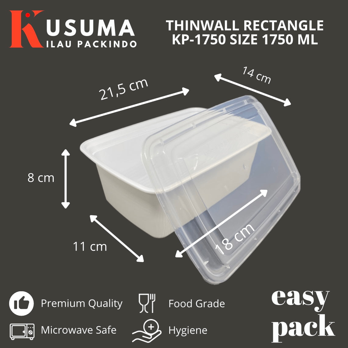 EASY PACK THINWALL RECTANGLE KP-1750 PUTIH SUSU 1750 ML
