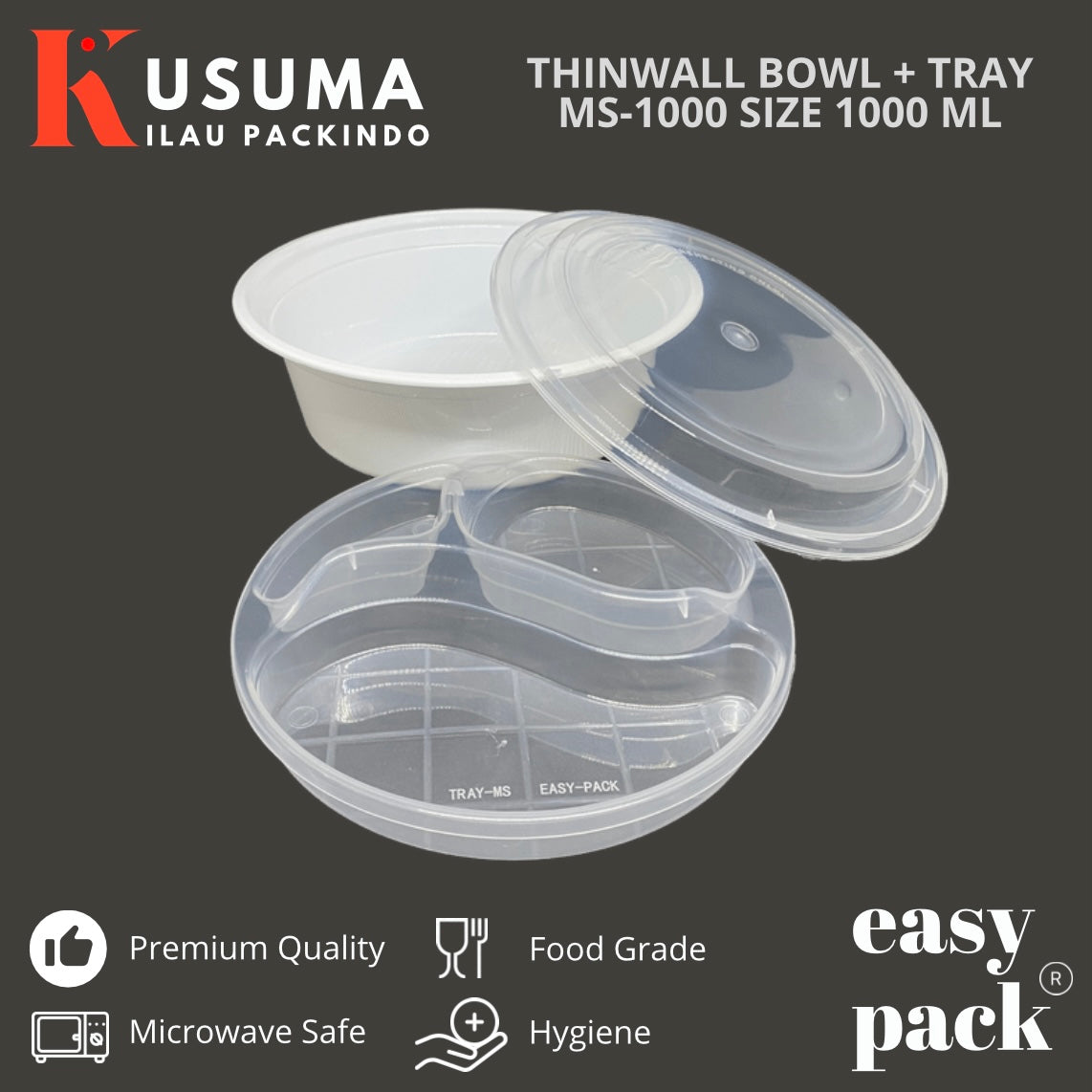 EASY PACK THINWALL BOWL & TRAY MS-1000 PUTIH SUSU 1000 ML