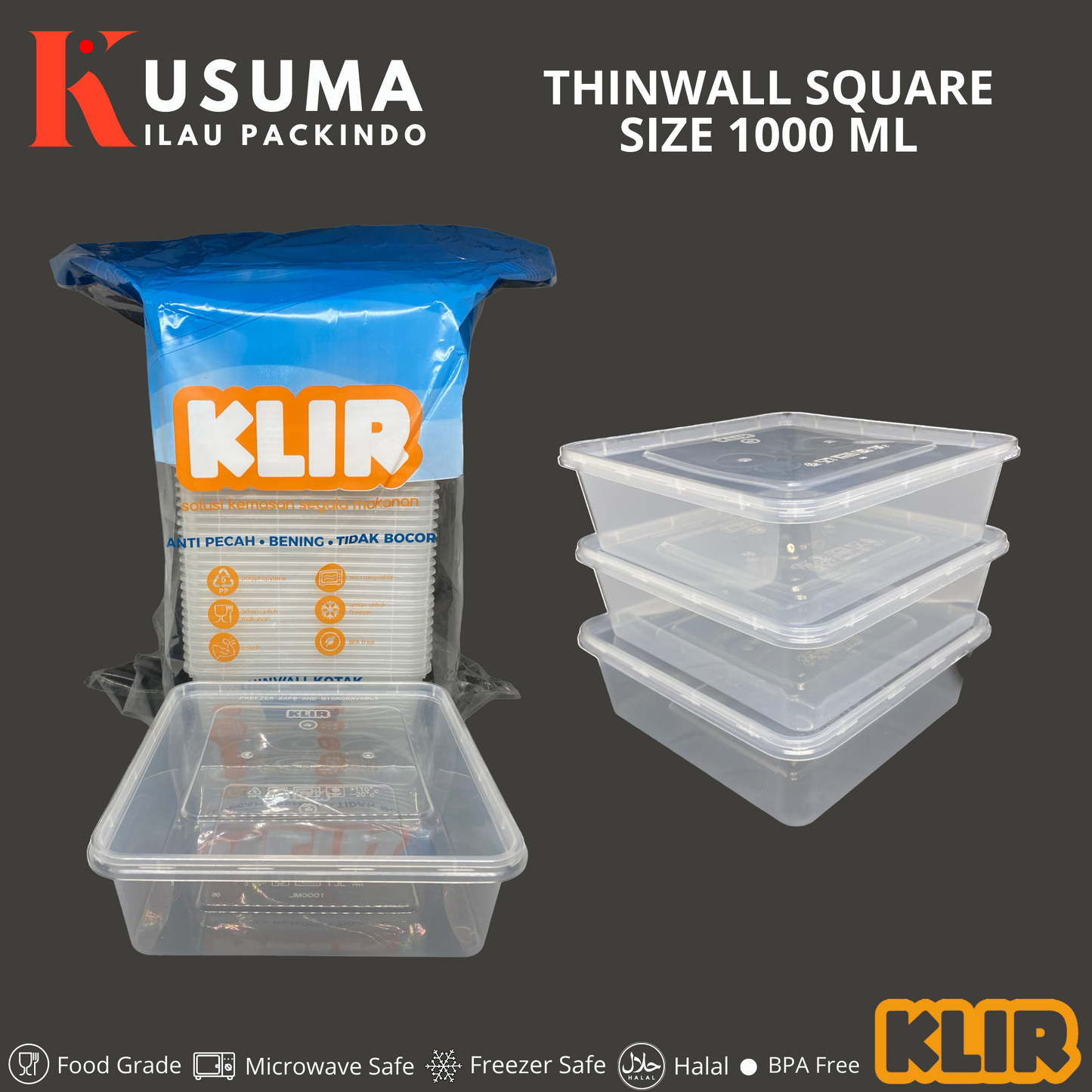 KLIR THINWALL SQUARE 1000 ML